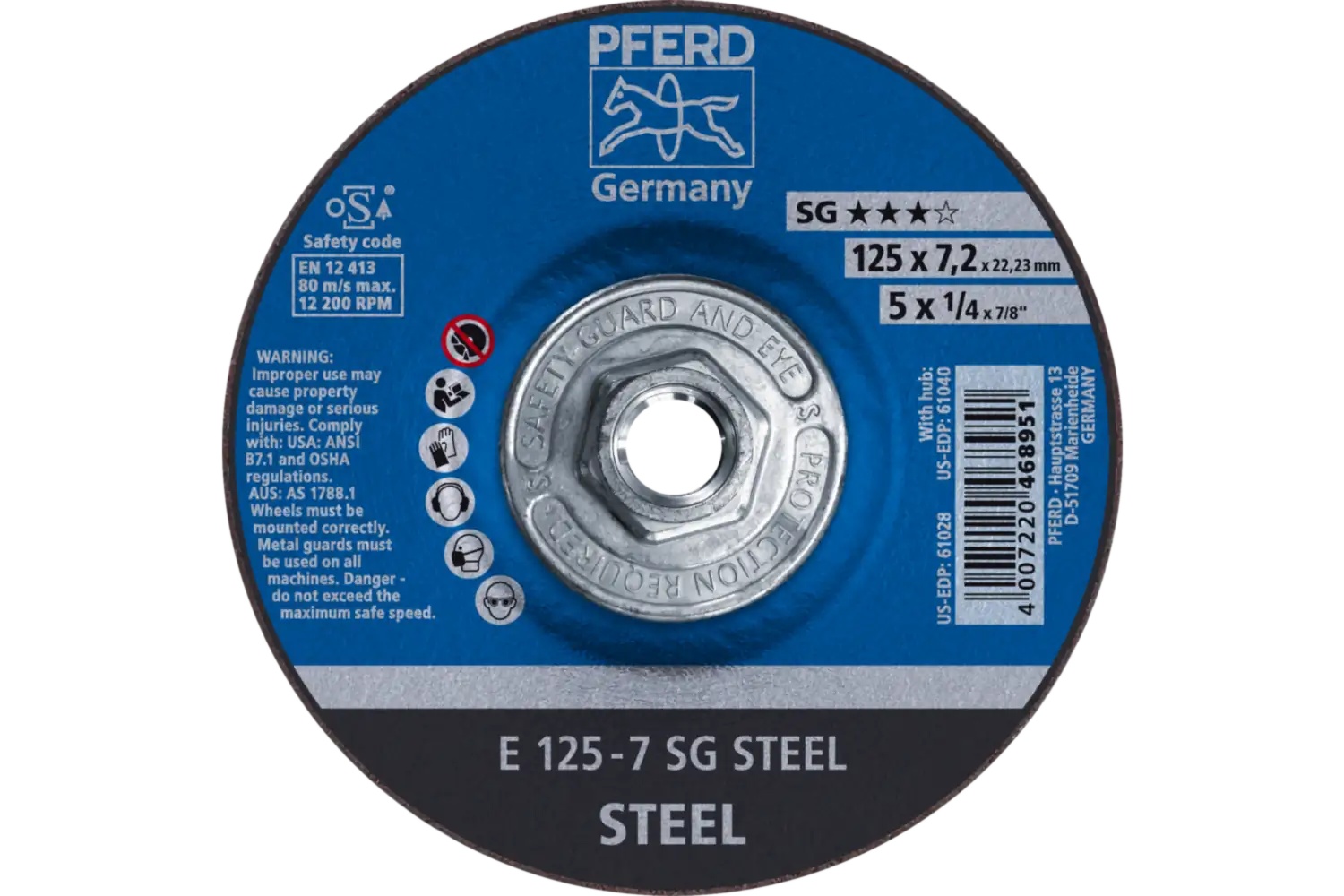 Picture of Pferd Grinding Wheel, 5" X 1/4 X 5/8-11, Sg Steel, T27, Aluminum Oxide